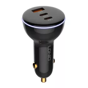   LDNIO Autós Töltő 160W, USB + 2× USB-C, Lightning Kábel (C102-Lightning)
