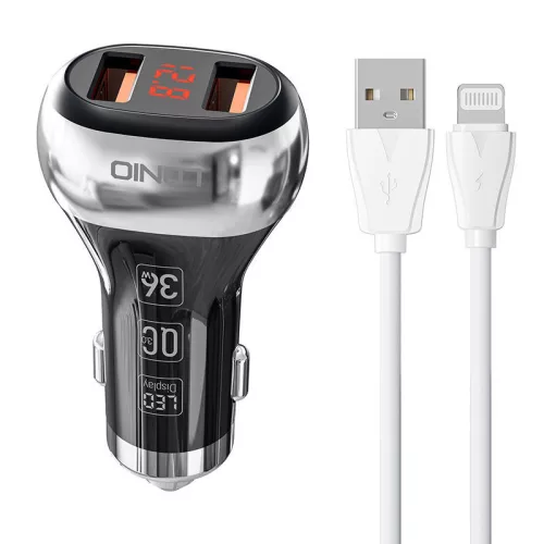 LDNIO 2 USB Autós Töltő /Lightning Kábel(C2-Lightning)