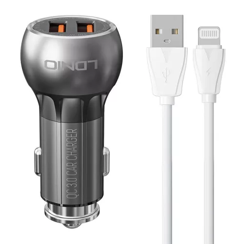 LDNIO 2 USB Autós Töltő /Lightning Kábel(C503Q-Lightning)