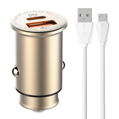 LDNIO Autós USB És USB-C Töltő MicroUSB Kábellel (C506Q-Micro)