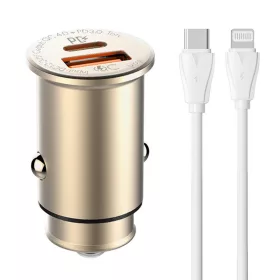   LDNIO C506Q USB És USB-C Autós Töltő + USB-C – Lightning Kábel (C506Q-Type-C-to-ligh)