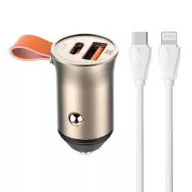   LDNIO Autós Töltő USB És /USB-C Csatlakozó , 30W, USB-C /Lightning Kábel(C509Q-Type-C-to-ligh)