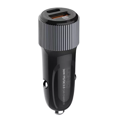 LDNIO C510Q USB És USB-C Autós Töltő + USB-C – Lightning Kábel (C510Q-Type-C-to-ligh)