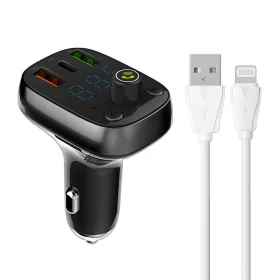   LDNIO Bluetooth FM Transmiter C704Q 2USB, USB-C + Lightning kábel (fekete)