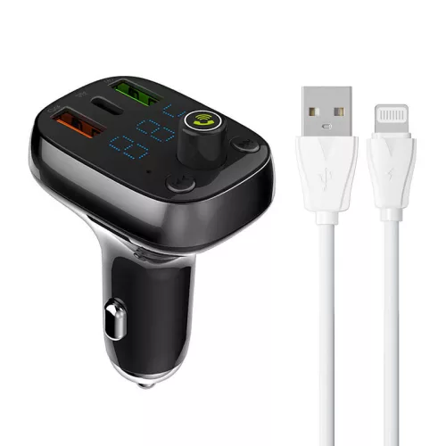 LDNIO Bluetooth FM Transmiter C704Q 2USB, USB-C + Lightning kábel (fekete)