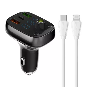   LDNIO C704Q Bluetooth FM Transzmitter 2USB, USB-C + USB-C/Lightning kábel (Fekete)