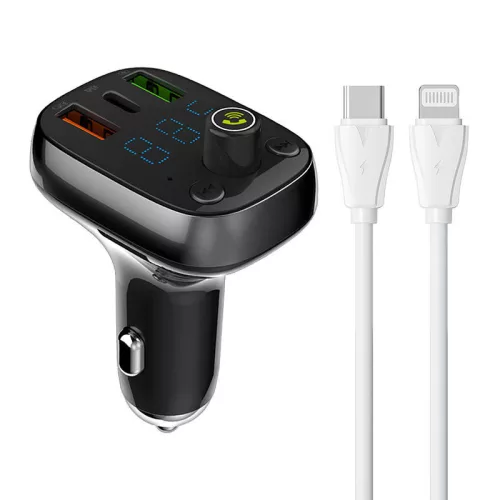 LDNIO C704Q Bluetooth FM Transzmitter 2USB, USB-C + USB-C/Lightning kábel (Fekete)