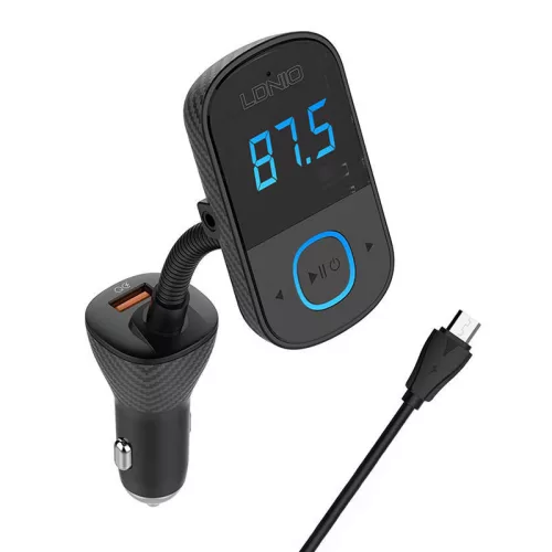 LDNIO Bluetooth FM transzmitter C705Q 2USB, USB-C + micro USB kábel (fekete)