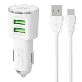   LDNIO Autós Töltő 2x USB 3.4A + Micro USB Kábel (Fehér) (DL-C29-Micro)