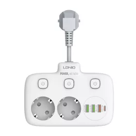   LDNIO (Fehér) Elosztó 2 AC Aljzattal, 3 USB, USB-C, 2500W (SE2435)