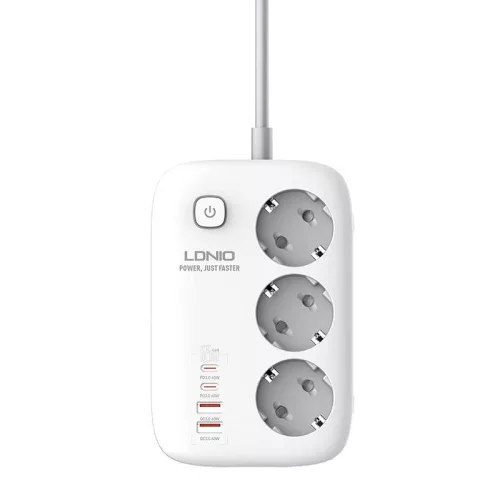 LDNIO 65W GaN (Fehér) Elosztó USB Töltővel (SE3436)