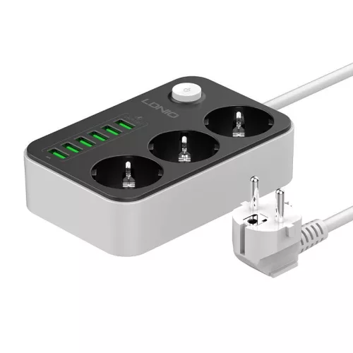 LDNIO 3 Aljzatos Elosztó 6 USB Port, 1.6m Kábel (SE3631)