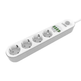   LDNIO 4 Aljzatos Elosztó 4 USB, 2m Kábel, (Fehér) (SE4432)