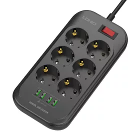 LDNIO 6 Aljzatos Elosztó 4 USB Port, 2m Kábel (SE6403)