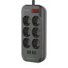 LDNIO 6 Aljzatos Elosztó 4 USB Port, 2m Kábel (SE6403)