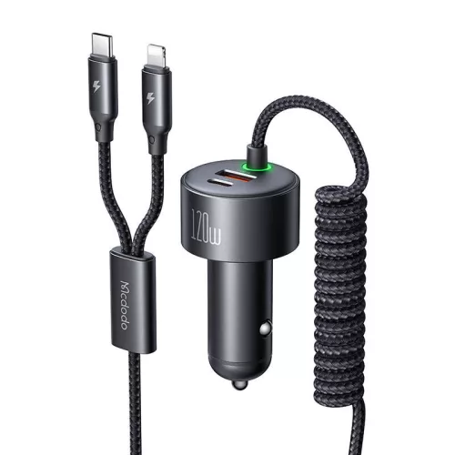 Mcdodo 120W Autós Töltő USB-C És Lightning Csatlakozó , behúzható Kábel (CC-0370)