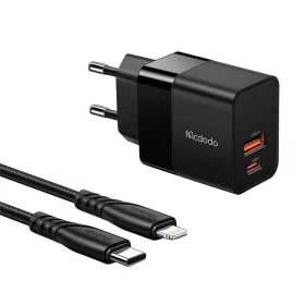   Mcdodo CH-1952 USB + USB-C fali töltő, 20W + USB-C–Lightning kábel (fekete)