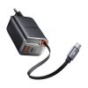 Mcdodo CH-4100 67W GaN 2 az 1-ben USB-C + USB-A hálózati töltő, 65cm-es USB-C kábellel (fekete)