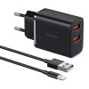 Mcdodo CH-5071 hálózati töltő, 2× USB-A, 12W + USB-A – Lightning kábel (fekete)