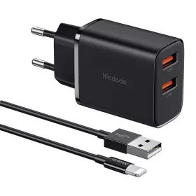   Mcdodo CH-5071 hálózati töltő, 2× USB-A, 12W + USB-A – Lightning kábel (fekete)
