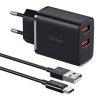 Mcdodo CH-5072 hálózati töltő, 2× USB-A, 12W + USB-A – USB-C kábel (fekete)