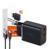 Mcdodo CH-5072 hálózati töltő, 2× USB-A, 12W + USB-A – USB-C kábel (fekete)