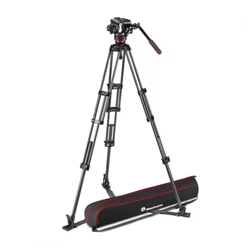 Manfrotto 504x fluid videó fej karbon ikerlábas állvánnyal, földterpesszel