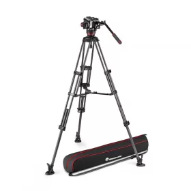   Manfrotto 504x fluid videó fej karbon ikerlábas állvánnyal, középterpesszel
