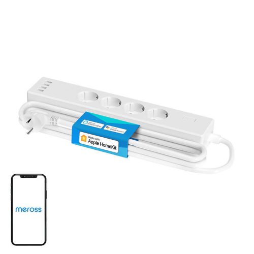 Meross Okos WiFi Elosztó 4 Aljzattal És 4 USB, HomeKit Kompatibilis (MSS425FHK)