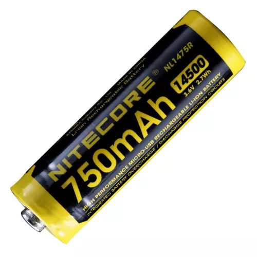 Nitecore 14500 Li-ion akkumulátor (NL1475R) 3,6V 750mAh (micro-USB töltőport)