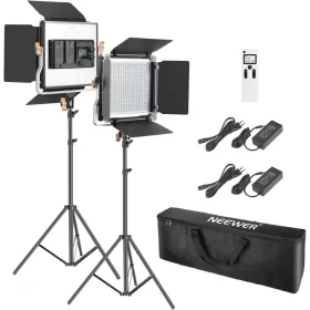   NEEWER 2x NL-480 2.4Ghz LED Videó-Lámpa Set (3200-5600K 29W 18.000Lux) - 2db Kit Állvánnyal + Távkapcsoló