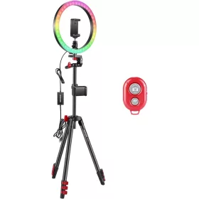   NEEWER 30cm RGB LED Körfény - Színes Körlámpa Ringlight 137cm Állvánnyal + Mobil-tartó