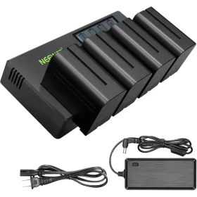   NEEWER 4db 7.4V 6600mAh NP-F970 Akkumulátor + NP-F 4-Quadra Töltő
