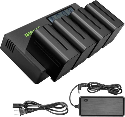 NEEWER 4db 7.4V 6600mAh NP-F970 Akkumulátor + NP-F 4-Quadra Töltő