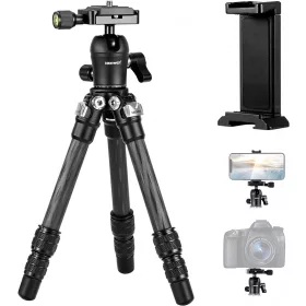   NEEWER Carbon Fiber Szénszálas Mini-Tripod (40cm Állvány) + Ballhead-fej + Mobil-adapter
