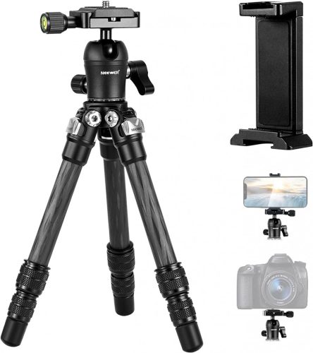 NEEWER Carbon Fiber Szénszálas Mini-Tripod (40cm Állvány) + Ballhead-fej + Mobil-adapter