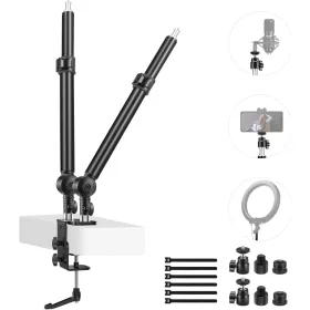   NEEWER Asztali Dupla C-Clamp Állvány -Kamera LED Lámpa, Vaku, Mobil tartó Asztali Állvány