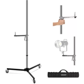   NEEWER ST003 224cm Rozsdamentes Acél Stúdió Állvány -Pistol-Gripes Guruló Stainless Steel 1/4", 5/8", Spigot Stand