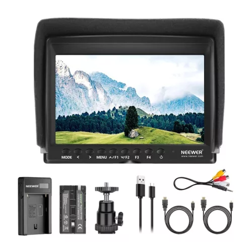 NEEWER F100 terepi monitor + USB-töltő + akkumulátor-kit