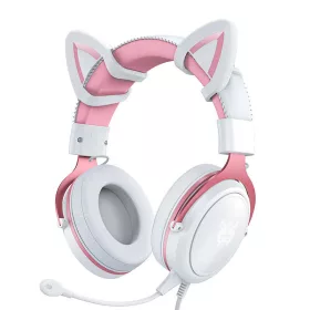   ONIKUMA X10 gamer fejhallgató, macskafüles (Fehér-rózsaszín)
