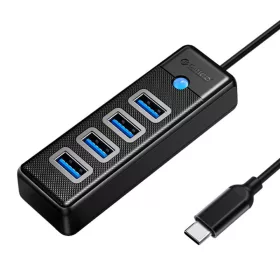   Orico USB-C 4 Portos USB 3.0 Elosztó 5Gbps 15cm (Fekete) (PW4U-C3-015-BK-EP-IP)