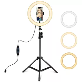   PULUZ 26cm LED Körfény - 3200-6500K Körlámpa Ringlight + 110cm Tripod Állvány
