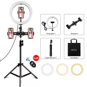   PULUZ 26cm RGB Színes LED Körfény körlámpa Ringlight + 110cm tripod állvány