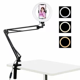   PULUZ 20cm LED Körfény Ringlight körlámpa + 65cm Asztalra rögzíthető Tartó Állvány-kar