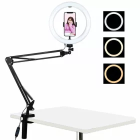   PULUZ 26cm LED Körfény Ringlight körlámpa + 65cm Asztalra rögzíthető Tartó Állvány-kar