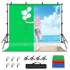   PULUZ 3x2m Zöld/ Kék/ Piros Fotós Háttér + Háttér tartó Állvány Set -4in1 Fotós háttér Kit