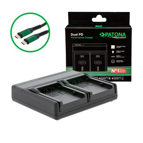 PATONA Premium Dual PD Performance töltő Panasonic VW-VBD26-hoz, USB-C bemenettel/kimenettel együtt