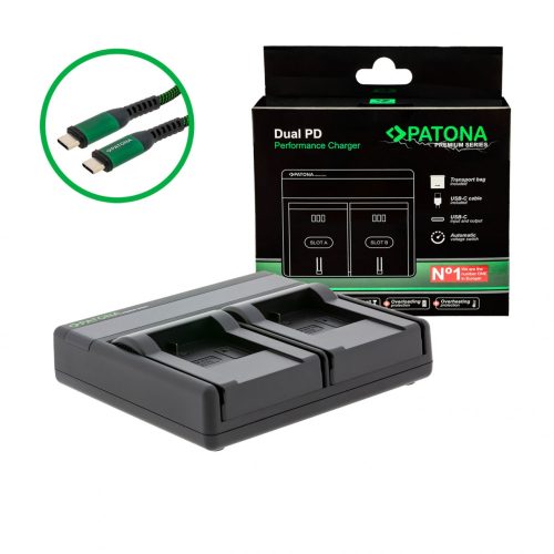 PATONA Premium Dual PD Performance töltő az SJCAM SJ4000 kamerához USB-C bemenettel/kimenettel együtt