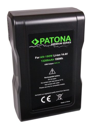 PATONA prémium akkumulátor  Anton Bauer AN-190W arany foglalat ARRI Alexa Blackmagic URSA D-Tap USB-kimenet