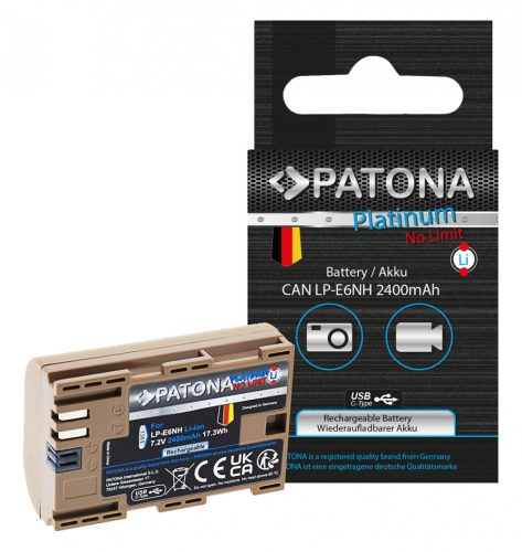 PATONA PLATINUM Canon LP-E6NH USB-C Akkumulátor 2400mAh -Canon Type-C EOS R5 EOS R6 R6II R7